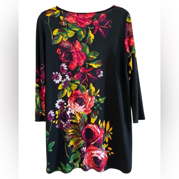 Attitudes by Renee Black Floral Tunic - Picture 2 of 4